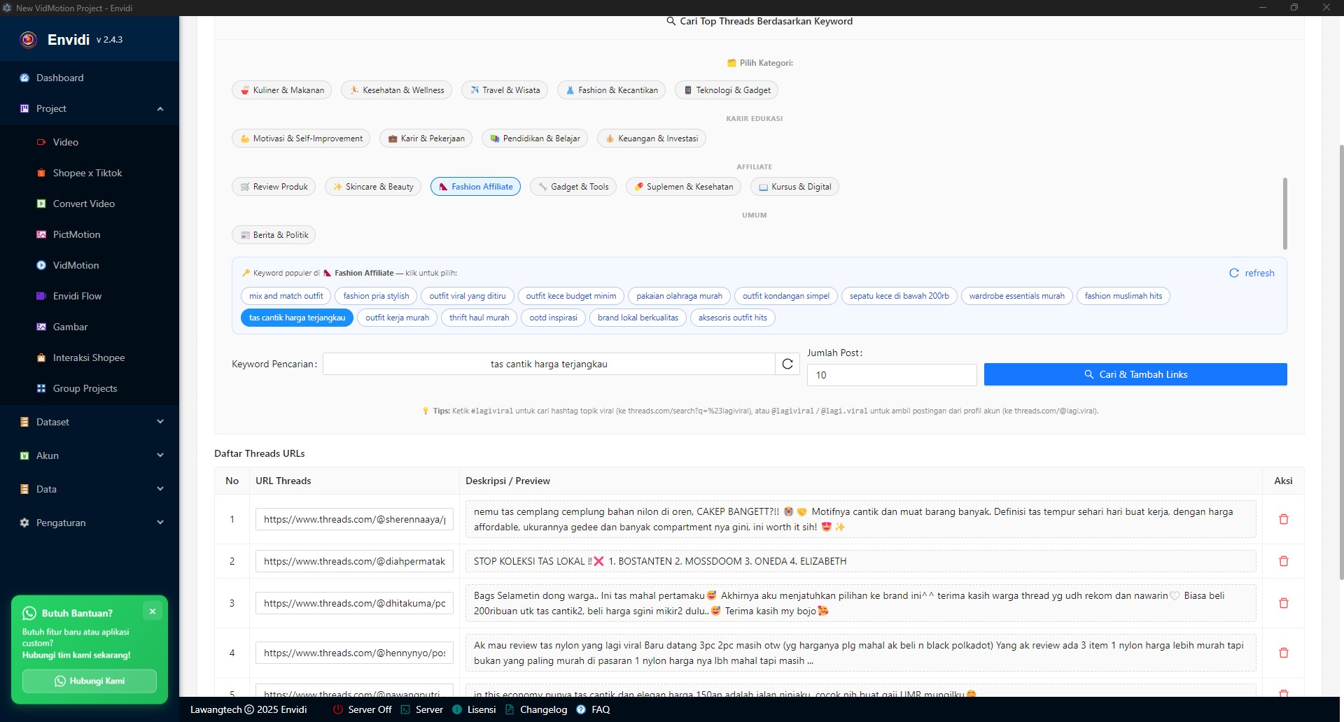 Screenshot Asli VidMotion v2.4.3 - Download Video Massal dari URL dan Pengelompokan Kategori